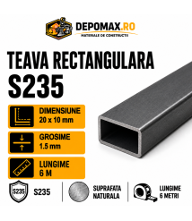 Teava rectangulara 20 x 10 x 1.5 mm, 6 metri